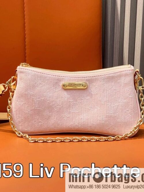 [Boutique‑grade] M14159 pink, denim underarm bag chain bag Liv Pochette handbag