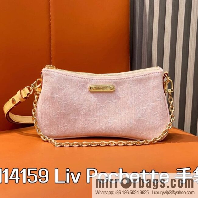 [Boutique‑grade] M14159 pink, denim underarm bag chain bag Liv Pochette handbag