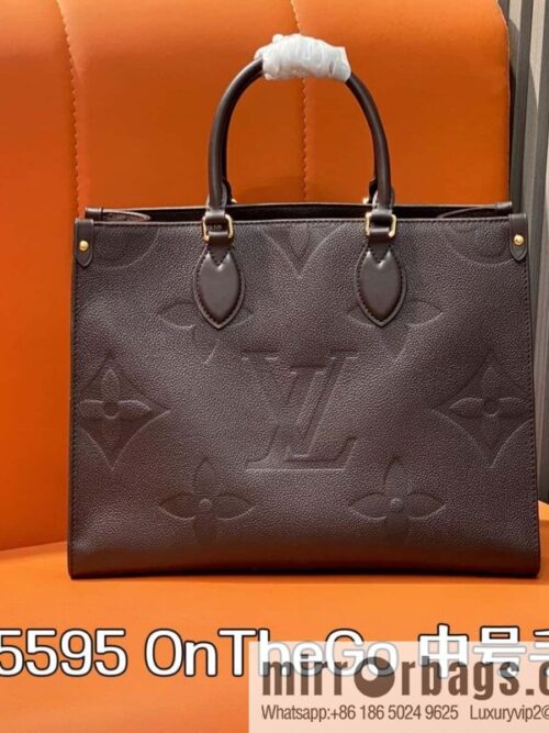 [Boutique‑grade] M45595 chocolate color, full leather embossed square bag mommy bag OnTheGo medium handbag