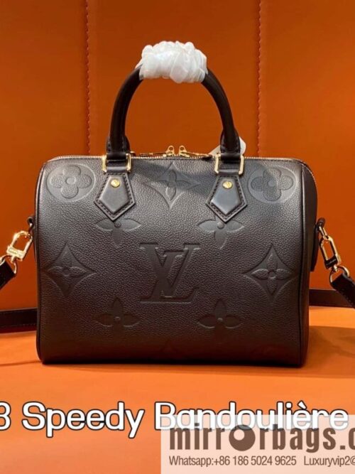 [Boutique‑grade] M14043 chocolate color, full leather embossed soeedy pillow bag Speedy Bandoulière 25 handbag