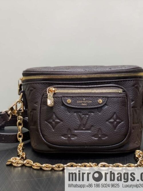 [Boutique‑grade] M13827 chocolate color, full leather embossed chain bag MINI BUMBAG fanny pack handbag