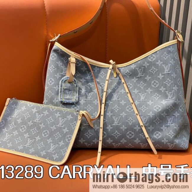 [Boutique‑grade] M13289 gray, denim shopping bag CARRYALL medium handbag