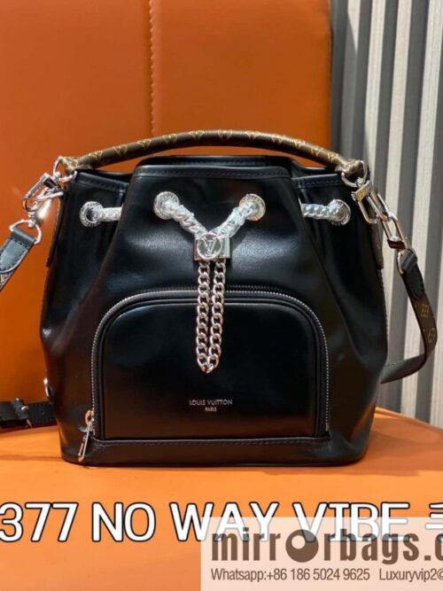 [Boutique‑grade] M14377 black, full leather bucket bag NO WAY VIBE handbag
