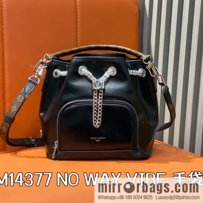 [Boutique‑grade] M14377 black, full leather bucket bag NO WAY VIBE handbag