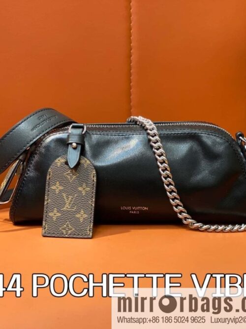 [Boutique‑grade] M14544 black, full leather chain bag POCHETTE VIBE handbag