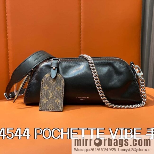 [Boutique‑grade] M14544 black, full leather chain bag POCHETTE VIBE handbag