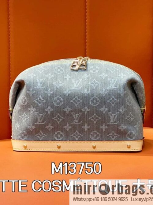 [Boutique‑grade] M13750 gray, denim cosmetic bag POCHETTE COSMÉTIQUE large cosmetic bag