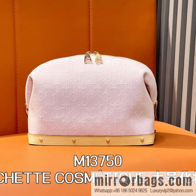 M13750 pink, denim cosmetic bag POCHETTE COSMÉTIQUE large cosmetic bag