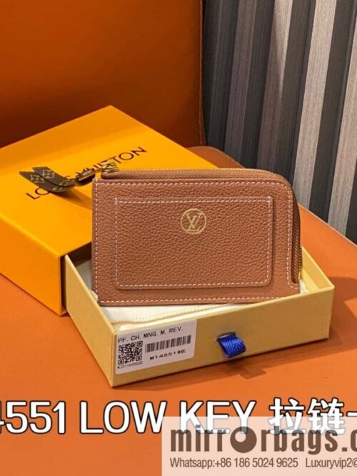 [Boutique‑grade] M14551 brown, full leather card bag change bag, new LOW KEY zipper card clip M14550 black