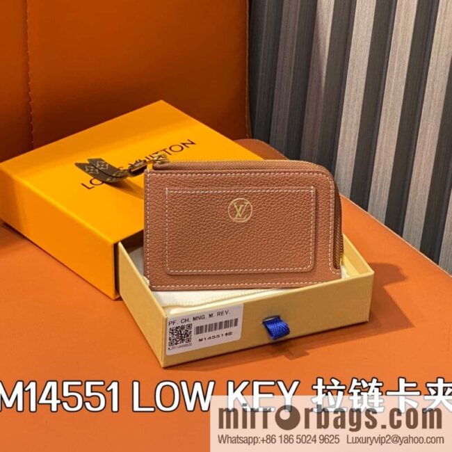 [Boutique‑grade] M14551 brown, full leather card bag change bag, new LOW KEY zipper card clip M14550 black