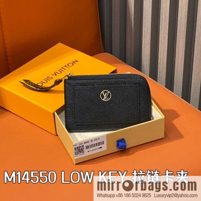 [Boutique‑grade] M14550 black, full leather card bag change bag, the new LOW KEY zipper card clip of the season M14551 brown