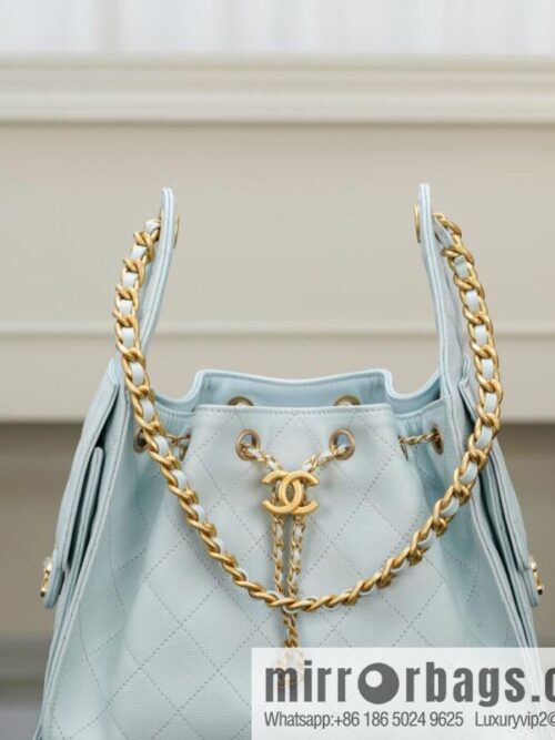 𝐂𝐡𝐚𝐧𝐞𝐥 𝟐𝟓𝐬 𝐬𝐦𝐚𝐥𝐥 𝐡𝐨𝐛𝐨 Drawstring Bucket Bag, Tiffany Blue 💙 S AS5293