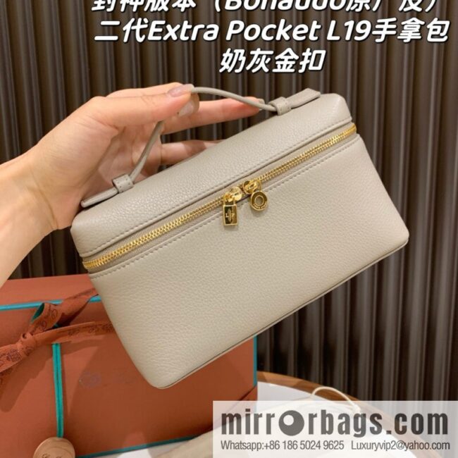 wsxc1750088570242_0_jpg-800x800rmpvfxhowgr4530_20250625031421.jpg Loro Piana 2nd Generation Extra Pocket L19 Clutch Bag FAN4046 Milk Grey Gold Buckle