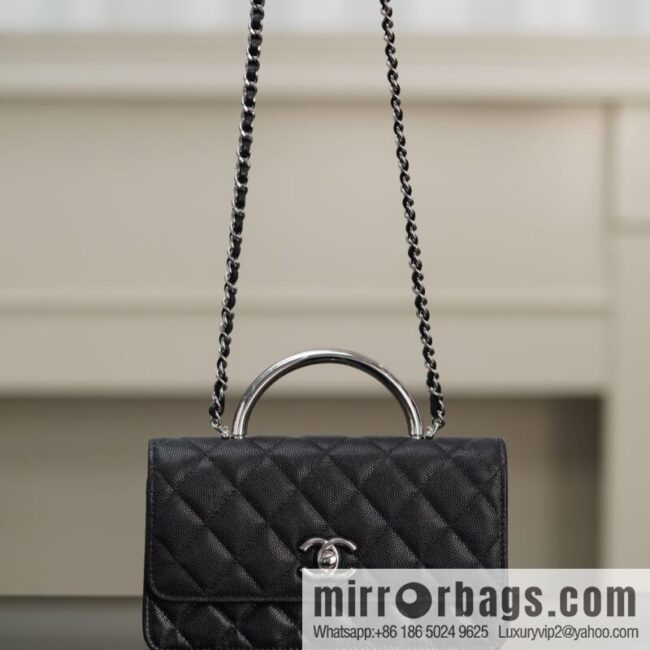 𝐂𝐡𝐚𝐧𝐞𝐥 𝟐𝟓𝐏 Handle Organ Bag, Black 🖤 Litchi Cow AP3705