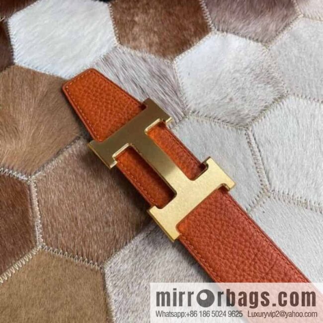 Hermes Hermes with H Gold/Silver Metal Solder Joint Buckle Men\'s Double-Sided Leather Belt 38mm