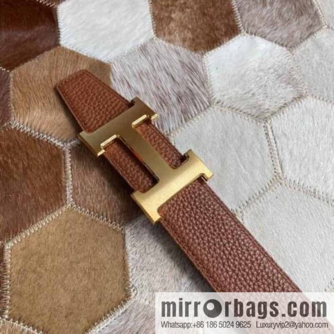 Hermes Hermes with H Gold/Silver Metal Solder Joint Buckle Men\'s Double-Sided Leather Belt 38mm