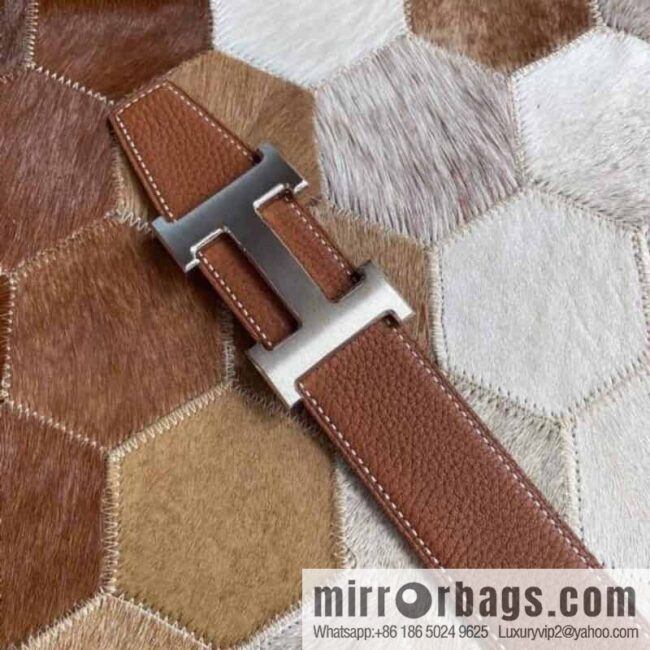 Hermes Hermes with H Gold/Silver Metal Solder Joint Buckle Men\'s Double-Sided Leather Belt 38mm