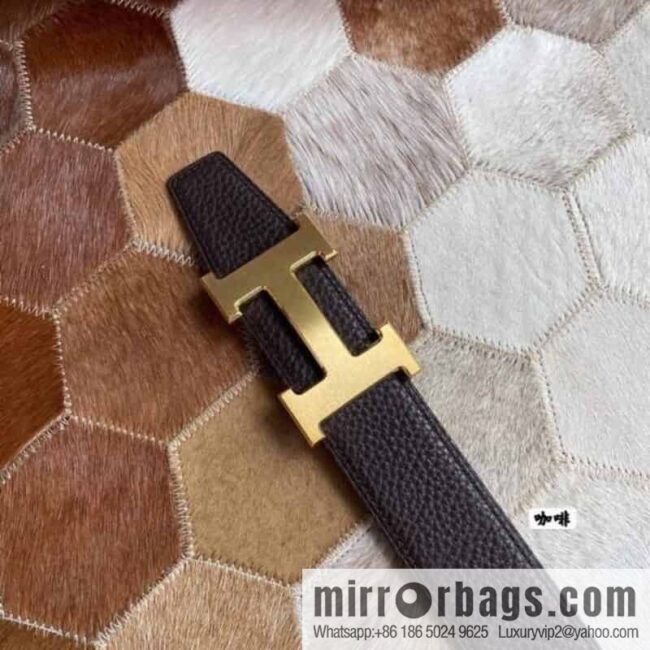 Hermes Hermes with H Gold/Silver Metal Solder Joint Buckle Men\'s Double-Sided Leather Belt 38mm