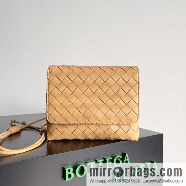 Bv new intrecciato weaving craft mini crossbody bag model number; 741897 almond color