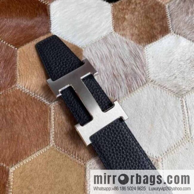 Hermes Hermes with H Gold/Silver Metal Solder Joint Buckle Men\'s Double-Sided Leather Belt 38mm