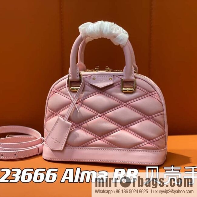 [Premium‑quality] M23666 pink diamond, full leather shell bag series Alma BB shell handbag