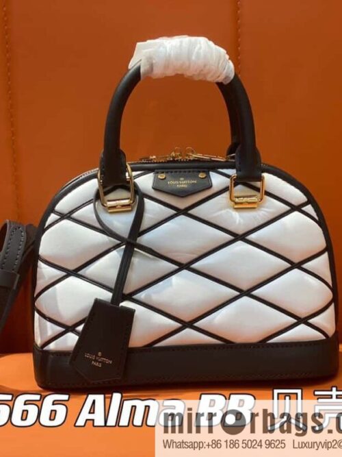 [Premium‑quality] M23666 white rhombus, full leather shell bag series Alma BB shell handbag