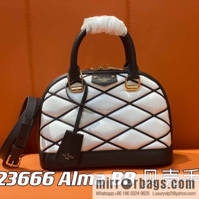 [Premium‑quality] M23666 white rhombus, full leather shell bag series Alma BB shell handbag