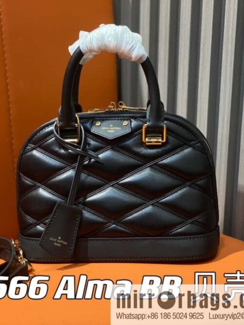 [Premium‑quality] M23666 black rhombus, full leather shell bag series Alma BB shell handbag