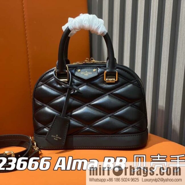 [Premium‑quality] M23666 black rhombus, full leather shell bag series Alma BB shell handbag