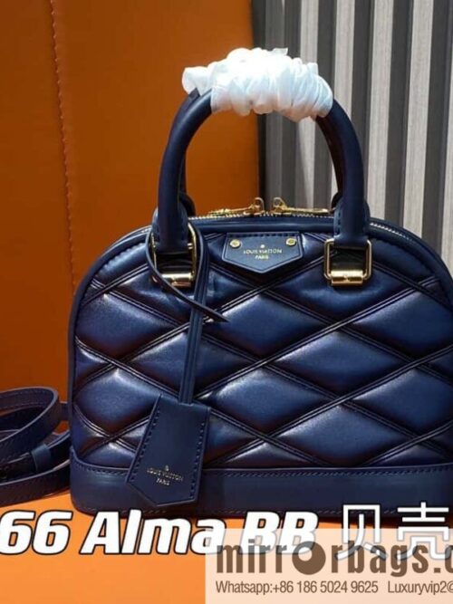 [Premium‑quality] M23666 dark blue rhombus, full leather shell bag series Alma BB shell handbag