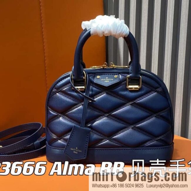 [Premium‑quality] M23666 dark blue rhombus, full leather shell bag series Alma BB shell handbag