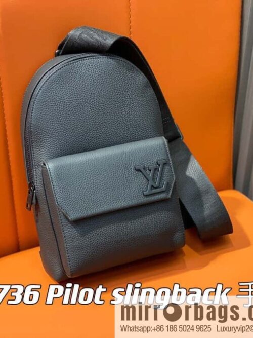 [Boutique‑grade] M23736 black full leather breast bag series Pilot slingback handbag, pilot sling bag