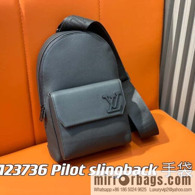 [Boutique‑grade] M23736 black full leather breast bag series Pilot slingback handbag, pilot sling bag