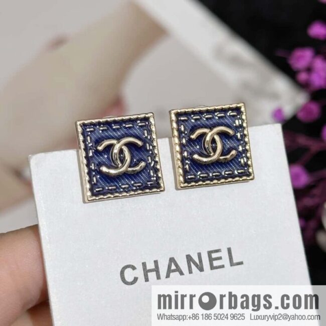 ❗️New ❗️☀️ new ☑️ chanel c1 double c denim square stud earrings ☀️
