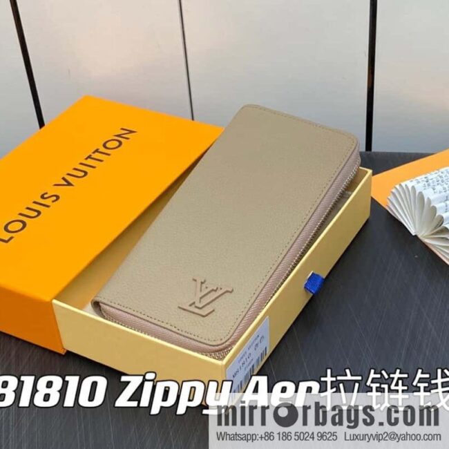 [Premium‑quality] M81810 apricot, full leather, single zipper wallet series Zippy Aer zipper wallet m81767 81743 LV Aerogram leather (fabric) zipper wallet
