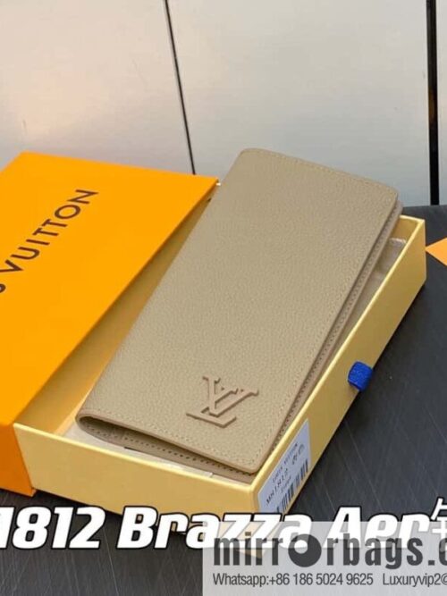 [Boutique‑grade] M81812 apricot, full leather suit wallet series Brazza Aer wallet m81810 69980 apricot, new LV Aerogram Brazza wallet