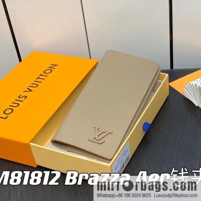[Boutique‑grade] M81812 apricot, full leather suit wallet series Brazza Aer wallet m81810 69980 apricot, new LV Aerogram Brazza wallet