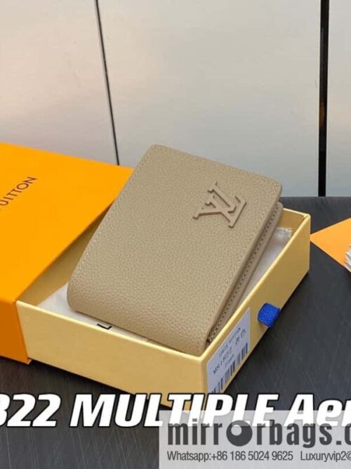 [Boutique‑grade] M81822 apricot, full leather suit wallet series MULTIPLE Aer wallet m81822 69829 apricot LV Aerogram Multiple wallet