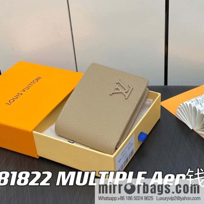 [Boutique‑grade] M81822 apricot, full leather suit wallet series MULTIPLE Aer wallet m81822 69829 apricot LV Aerogram Multiple wallet