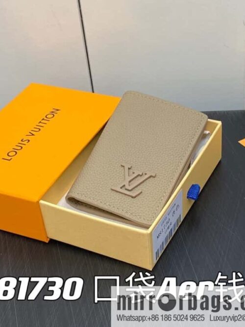 [Boutique‑grade] M81730 apricot, full leather card holder wallet series, pocket Aer wallet M81730 69979 New LV Aerogram pocket wallet