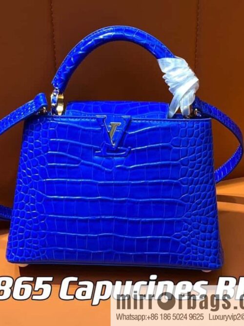 [Boutique‑grade] M48865 blue, crocodile pattern full leather cap that English series Capucines BB handbag