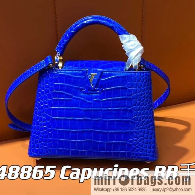 [Boutique‑grade] M48865 blue, crocodile pattern full leather cap that English series Capucines BB handbag
