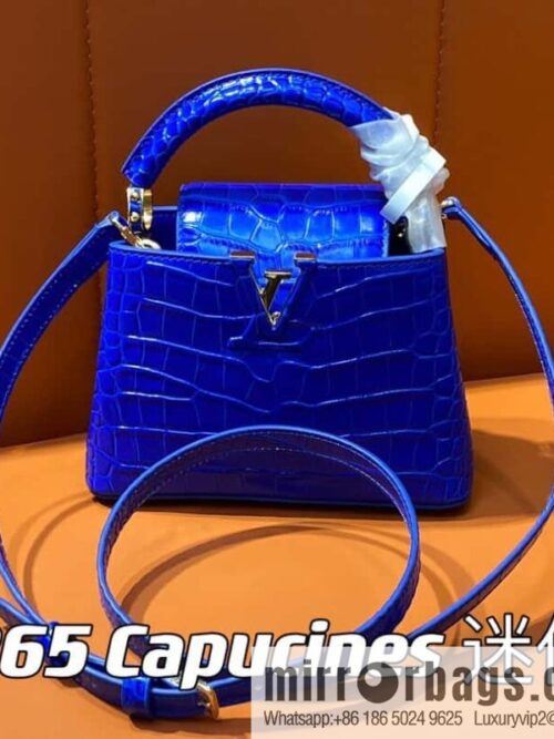 [Boutique‑grade] M48865 blue, crocodile pattern full leather cap that English series Capucines mini handbag