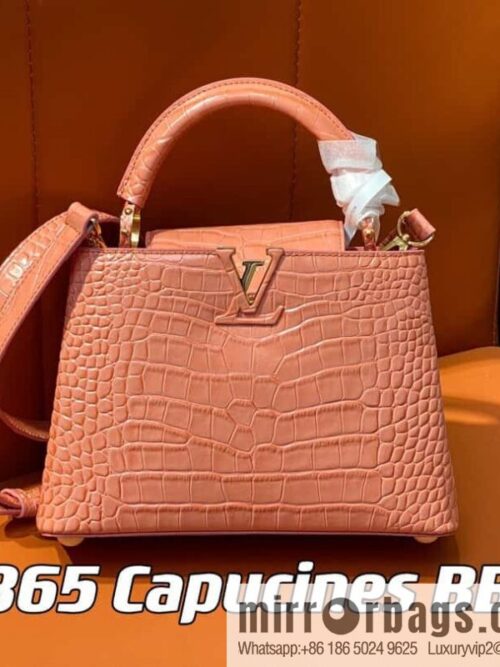 [Boutique‑grade] M48865 orange, crocodile pattern full leather cap that English series Capucines BB handbag
