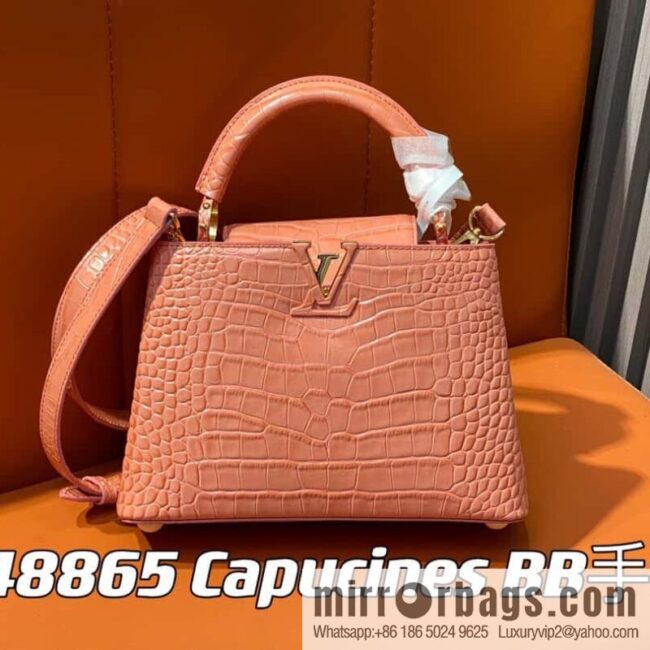 [Boutique‑grade] M48865 orange, crocodile pattern full leather cap that English series Capucines BB handbag