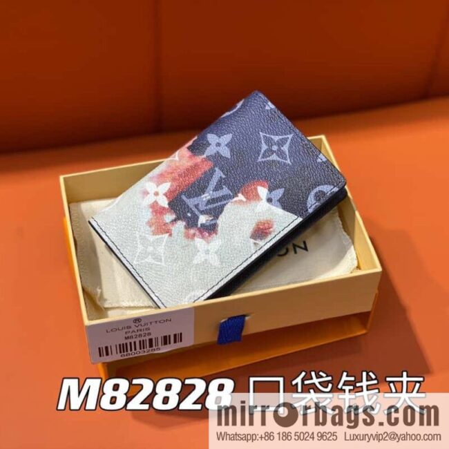 [Premium‑quality] M82828 blue, flame card holder wallet series, pocket wallet patchwork