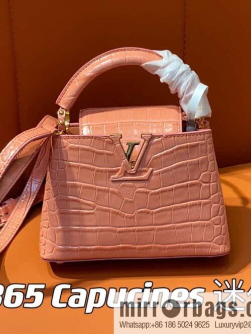 [Boutique‑grade] M48865 orange, crocodile pattern full leather cap that English series Capucines mini handbag