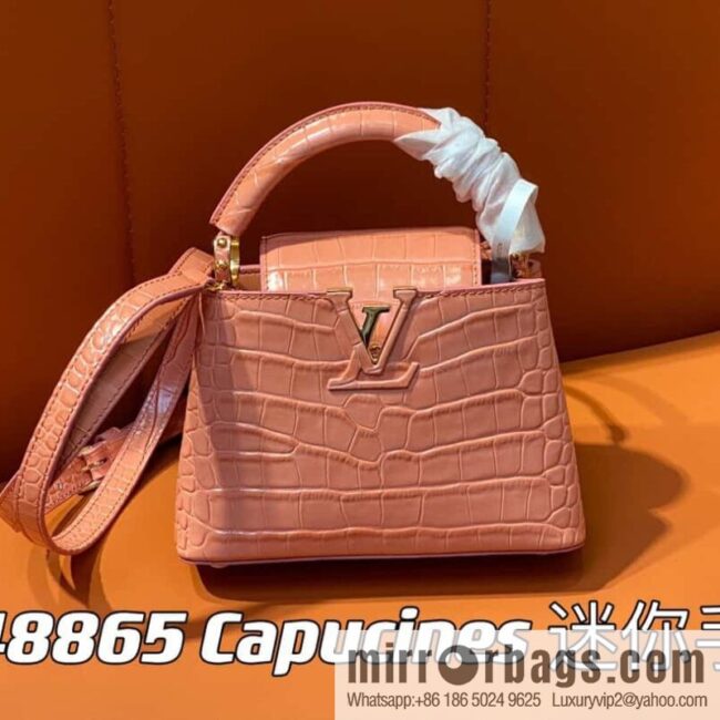 [Boutique‑grade] M48865 orange, crocodile pattern full leather cap that English series Capucines mini handbag