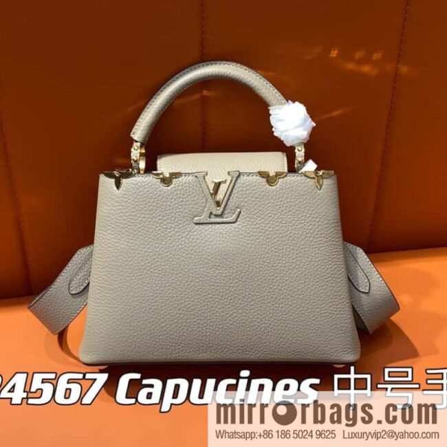 [Boutique‑grade] M24567 khaki flower crown, full leather cap, that English series Capucines medium handbag