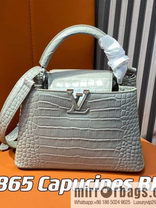 [Boutique‑grade] M48865 gray, crocodile pattern full leather cap that English series Capucines BB handbag